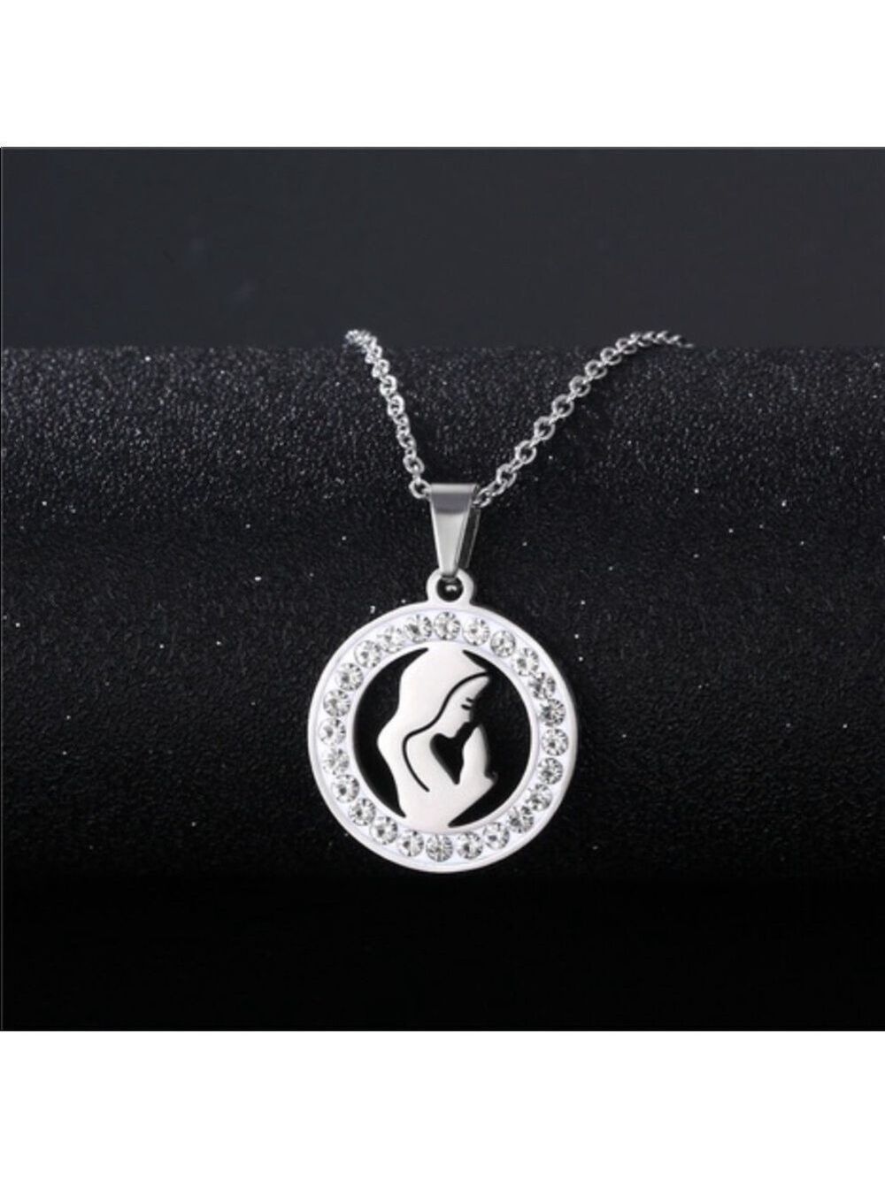 Strong Women Pray shadow inset gem pendant hanging necklace NWT